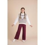 Cansın Mini Bordo Kalp Desen Süveterli Gömlekli Kız Çocuk Pantolonlu 3lü Takım 23735 - 7 - 8 Yaş
