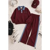 Cansın Mini Bordo Kız Çocuk Jean Yaka Detaylı Badili Lastikli Paça Pantolonlu Takım 24982 - 10 - 11 Yaş