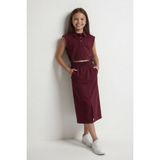 Cansın Mini Bordo Sıfır Kol Crop ve Yırtmaç Detaylı Etekli Kız Çocuk Alt Üst Takım 24006 - 8 - 9 Yaş