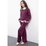 Cansın Mini Bordo Taş Detaylı Pantolonlu Kız Çocuk 3lü Gömlekli Takım 23479 - 11 - 12 Yaş