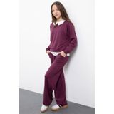 Cansın Mini Bordo Taş Detaylı Pantolonlu Kız Çocuk 3lü Gömlekli Takım 23479