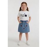 Cansın Mini Ekru Çiçek Nakışlı Taşlı Jean Etekli Badili Kız Çocuk 2li Takım 24051 - 2 - 3 Yaş