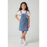 Cansın Mini Ekru Çiçekli Karakter Baskılı Badili Jean Salopetli Kız Çocuk Takım 24083 - 3 - 4 Yaş