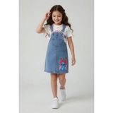 Cansın Mini Ekru Çiçekli Karakter Baskılı Badili Jean Salopetli Kız Çocuk Takım 24083 - 4 - 5 Yaş