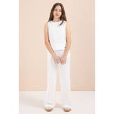 Cansın Mini Ekru Geniş Paça Pantolonlu Kız Çocuk Keten Croplu Takım 23450 - 9 - 10 Yaş