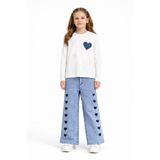 Cansın Mini Ekru Kalp Desenli Badili Jean Pantolonlu Kız Çocuk 2li Takım 23745