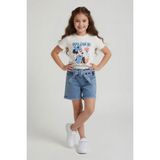 Cansın Mini Ekru Karakter Baskılı Fitillii Tişörtlü Kız Çocuk Jean Şortlu Takım 24113 - 3 - 4 Yaş