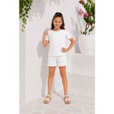 Cansın Mini Ekru Kız Çocuk Puantiye Desenli Badili Şortlu Takım 24628 - 7 - 8 Yaş