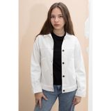 Cansın Mini Ekru Sırtı Düğme Detaylı Kız Çocuk Gabardin Kumaş Ceket 23570