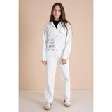 Cansın Mini Ekru Yazı Detaylı Gömlekli Kız Çocuk Pantolonlu Gabardin Takım 23566 - 12 - 13 Yaş