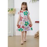 Cansın Mini Gri Çiçek Baskılı Kısa Kollu Kız Çocuk Elbise 18796 - 2 - 3 Yaş