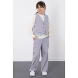 Cansın Mini Gri Çizgi Desenli Yelekli Geniş Paça Pantolonlu Kız Çocuk Badili 3lü Takım 20494 - 9 - 10 Yaş