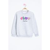 Cansın Mini Gri Kalp Nakışlı Bisiklet Yaka Kız Çocuk Şardonlu Sweatshirt 23252