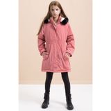 Cansın Mini Gül Kurusu Çıtçıtlı Cepli Esnek Bel İçi Kürklü Kız Çocuk Kapüşonlu Mont 21309