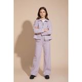 Cansın Mini Gül Kurusu Düğme Detaylı Keten Gömlekli Pantolonlu Kız Çocuk 3lü Takım 23497 - 12 - 13 Yaş