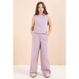 Cansın Mini Gül Kurusu Geniş Paça Pantolonlu Kız Çocuk Keten Croplu Takım 23451 - 8 - 9 Yaş