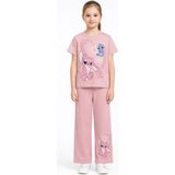 Cansın Mini Gül Kurusu Kalpli Karakter Baskılı Geniş Paça Pantolonlu Kız Çocuk 2li Takım 23809 - 4 - 5 Yaş