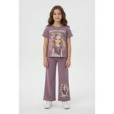 Cansın Mini Gül Kurusu Kız Karakter Baskılı Geniş Paça Pantolonlu 2li Kız Çocuk Takım 23804 - 3 - 4 Yaş