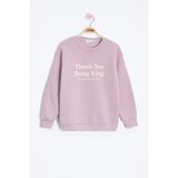 Cansın Mini Gül Kurusu Yazı Baskılı Bisiklet Yaka Kız Çocuk Şardonlu Sweatshirt 23259