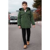 Cansın Mini Haki Çıtçıtlı Göğüs Cepli İçi Kürklü Erkek Çocuk Kapüşonlu Mont 21348