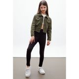 Cansın Mini Haki Düğmeli Beli Büzgülü Kız Çocuk Jean Ceket 18314 - 6 - 7 Yaş - Regular Fit