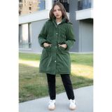 Cansın Mini Haki Kemerli Nubuk Kumaş Kız Çocuk İçi Kürklü Kapüşonlu Şişme Mont 21313