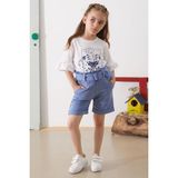 Cansın Mini Indigo Çiçek Baskılı Kuşaklı Şortlu Kız Çocuk Takım 18898 - İndigo - 6 - 7 Yaş