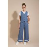 Cansın Mini Indigo Düğmeli Keten Yelekli Geniş Paça Pantolonlu Kız Çocuk Takım 23492 - 8 - 9 Yaş