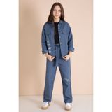 Cansın Mini Indigo Yazı Detaylı Gömlekli Kız Çocuk Pantolonlu Gabardin Takım 23567 - 8 - 9 Yaş