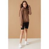 Cansın Mini Kahve Kabartmalı Yazılı Kapüşonlu Kız Çocuk Sweatshirt 19304 - 9 - 10 Yaş