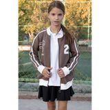 Cansın Mini Kahverengi Beautifull Yazılı Kolu Şeritli Kız Çocuk Kolej Hırka 21193