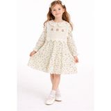 Cansın Mini Kahverengi Çiçek Desenli Nakışlı Süveterli Kız Çocuk Müslin Elbise 23580 - 4 - 5 Yaş