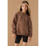 Cansın Mini Kahverengi Göğüs Yazılı Kanguru Cepli Kapüşonlu Kız Çocuk Sweatshirt 19338 - 7 - 8 Yaş