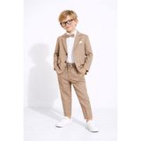 Cansın Mini Kahverengi Keten Ceket ve Pantolonlu Erkek Çocuk Papyonlu 4lü Takım Elbise 23523 - 2 - 3 Yaş