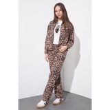 Cansın Mini Kahverengi Leopar Desenli Ceketli ve Pantolonlu Kız Çocuk Badili 3lü Takım 23548 - 8 - 9 Yaş