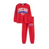 Cansın Mini Kırmızı Chicago Baskılı Bisiklet Yaka Erkek Çocuk 2li Eşofman Takımı 22730