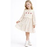Cansın Mini Kırmızı Çiçek Desenli Nakışlı Süveterli Kız Çocuk Müslin Elbise 23578 - 3 - 4 Yaş