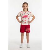 Cansın Mini Kırmızı Kiraz Desenli Love Yazılı Tişörtlü Kız Çocuk Şortlu Takım 23897 - 3 - 4 Yaş