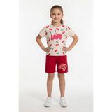 Cansın Mini Kırmızı Kiraz Desenli Love Yazılı Tişörtlü Kız Çocuk Şortlu Takım 23897