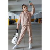 Cansın Mini Kız Çocuk Bej Basic Kapüşonlu Takım 17146 - 11 - 12 Yaş