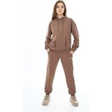 Cansın Mini Kız Çocuk Kahverengi Basic Kapüşonlu Takım 18901 - 9 - 10 Yaş