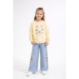 Cansın Mini Krem Çiçek Nakışlı Badili Jean Pantolonlu Kız Çocuk Takımı 23515 - 3 - 4 Yaş