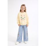 Cansın Mini Krem Çiçek Nakışlı Badili Jean Pantolonlu Kız Çocuk Takımı 23515