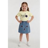 Cansın Mini Krem Çiçek Nakışlı Taşlı Jean Etekli Badili Kız Çocuk 2li Takım 24050 - 3 - 4 Yaş