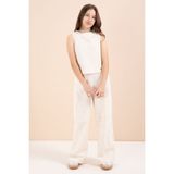 Cansın Mini Krem Geniş Paça Pantolonlu Kız Çocuk Keten Croplu Takım 23448 - 8 - 9 Yaş
