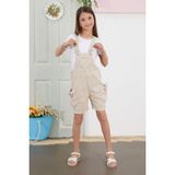 Cansın Mini Krem Göğüs Cepli Kız Çocuk Şort Salopet Tulum 18777 - 4 - 5 Yaş