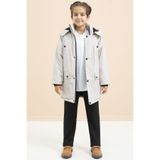 Cansın Mini Krem İçi Kürklü Çıtçıtlı Cepli Uzun Kesim Erkek Çocuk Kapüşonlu Şişme Mont 21447