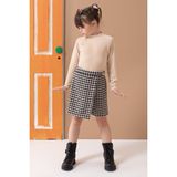 Cansın Mini Krem Kazayağı Desenli Şort Etekli Badili Kız Çocuk Takım 19561 - 7 - 8 Yaş