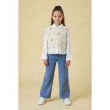 Cansın Mini Krem Ponponlu Süveterli Gömlekli Kız Çocuk Jean Pantolonlu 3lü Takım 24110 - 4 - 5 Yaş