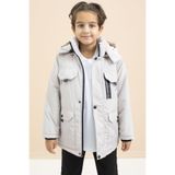 Cansın Mini Krem Yazı Detaylı Göğüs Cepli İçi Kürklü Erkek Çocuk Kapüşonlu Mont 21478